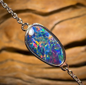 ALL NEW Sterling Silver - Australian Boulder Doublet Opal Bracelet