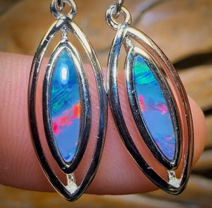 Sterling Silver - Australian Boulder Opal Doublet Hook Earrings