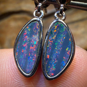 Sterling Silver - Top Red Multi Australian Boulder Opal Doublet Drop Stud Earrings