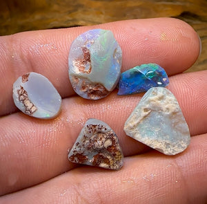 (Template) 17.9cts - 5x Lightning Ridge Light, Dark and Black Opal Rubs Parcel - Opal Whisperers