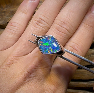 Sterling Silver - Large Unisex Queensland Boulder Opal Doublet Ring - Opal Whisperers