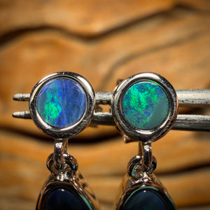 Sterling Silver - Australian Boulder Opal Doublet Drop Stud Earrings