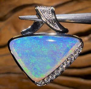 “The Best” 14k White Gold - Solid South Australian Crystal Opal Pendant - Opal Whisperers