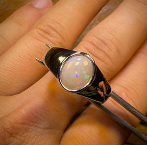 Sterling Silver - UNISEX South Australian White Opal Ring