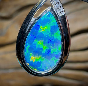 14k White Gold - Australian Boulder Opal Doublet Pendant. Rare Ribbon Pattern. - Opal Whisperers