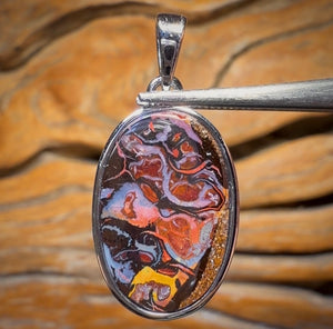 Sterling Silver - Solid Tribal Boulder Opal Pendant UNISEX