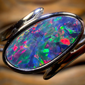 Sterling Silver - Queensland Boulder Opal Doublet Ring Top Top Red Multi