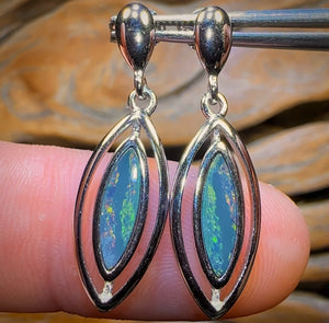 Sterling Silver - Australian Boulder Opal Doublet Drop Stud Earrings