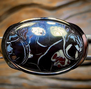 Sideways DADDY Black Solid Tribal Boulder Sterling Silver -Opal Ring. Unisex