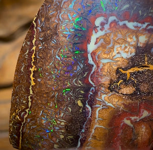 58.4cts - “Tribal Head” Boulder Opal Specimen Picture Stone - Opal Whisperers