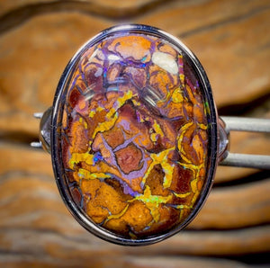 Sterling Silber - Ring aus massivem Tribal Boulder Opal