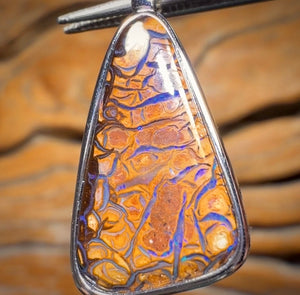 Sterling Silver - Solid Tribal Boulder Opal Pendant UNISEX