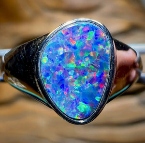 Sterling Silver - Australian Boulder Opal Doublet Ring - Opal Whisperers