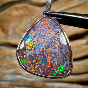14k Gold - Solid Top Queensland Boulder Opal Pendant