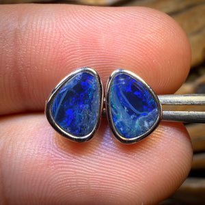 Sterling Silver - Australian Boulder Opal Doublet Stud Earrings