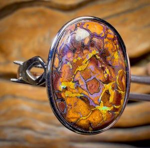 Sterling Silber - Ring aus massivem Tribal Boulder Opal