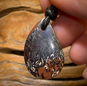 32 x 20mm - Best Tribal Drilled Boulder Opal Pendant w/ Eco Friendly Vegan Cord