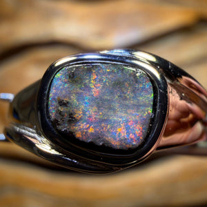 Sterling Silver - Solid Queensland Boulder Opal Ring UNISEX