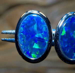 14k White Gold - Australian Boulder Opal Doublet Earrings - Opal Whisperers