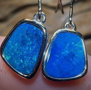 Sterling Silver - Australian Boulder Opal Doublet Hook Earrings