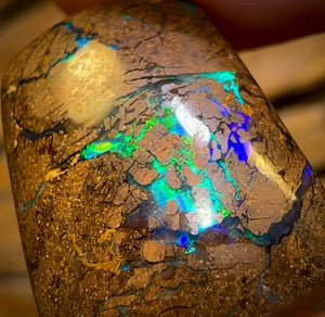 22.1cts - “Digital Script” Queensland Boulder Opal from Yowah. Metallic Green!