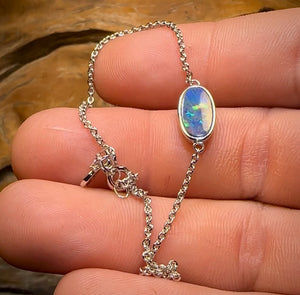 Sterling Silver - Australian Boulder Doublet Opal Bracelet