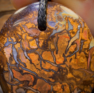 41 x 34mm - Drilled Boulder Opal Pendant w/ Eco Friendly Vegan Cord
