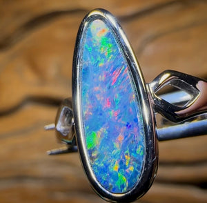 Sterling Silver - Queensland Boulder Opal Doublet Ring - Opal Whisperers