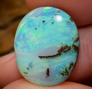 13.5cts - “The Green Planet” Queensland Boulder Opal Picture Stone from Winton - Opal Whisperers