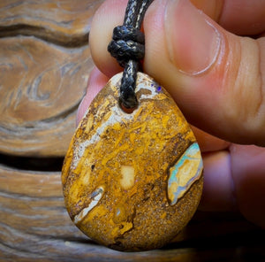 35 x 27mm - Drilled Boulder Opal Pendant w/ Eco Friendly Vegan Cord Bargain
