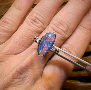 14k Gold - Queensland Boulder Doublet Opal Ring with Diamonds - Opal Whisperers