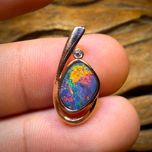 Sterling Silver Rose Gold Plated - Queensland Boulder Opal Doublet Pendant