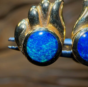 18k Gold - Australian Boulder Opal Doublet Earrings. Old Gold Price - Opal Whisperers