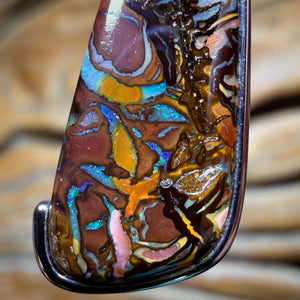 Sterling Silver - Solid Tribal Boulder Opal Pendant