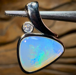 Sterling Silver - Solid South Australian Crystal Opal Pendant, “Swept Bail” - Opal Whisperers