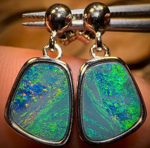 Sterling Silver - Australian Boulder Opal Doublet Drop Stud Earrings