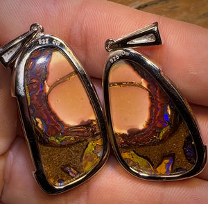 “Partners” Sterling Silver - Boulder Opal Splits UNISEX Pendant PAIR!