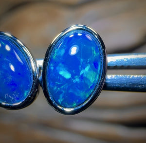 14k White Gold - Australian Boulder Opal Doublet Stud Earrings