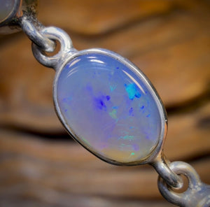 Sterling Silver - Quality Solid Lightning Ridge Crystal Opal Bracelet
