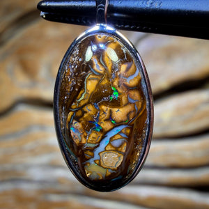 Sterling Silver - Solid Tribal Boulder Opal Pendant