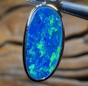 14k White Gold - Queensland Boulder Opal Doublet Pendant - Opal Whisperers