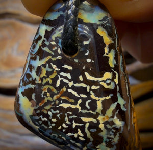 37 x 23mm - Drilled Black Boulder Tribal Opal Pendant w/ Eco Friendly Vegan Cord