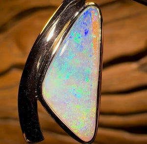 14k White Gold - Solid South Australian Crystal Opal Pendant