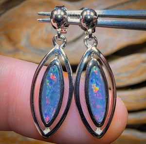 Sterling Silver - Australian Boulder Opal Doublet Drop Stud Earrings
