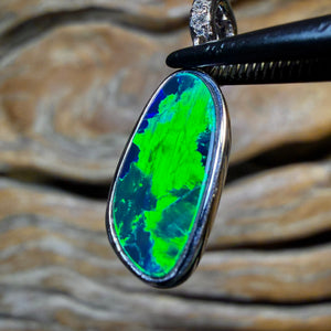14k White Gold - Green Hornet Queensland Boulder Opal Doublet Pendant