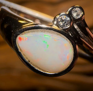 Sterling Silver - South Australian Solid White Opal Ring