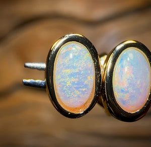 Sterling Silver - South Australian Crystal Opal Stud Earrings Red/Multi. Bulk Listing