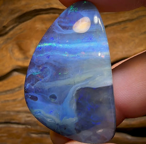 66.7cts - “Nebula” Wonderfully Large Queensland Boulder Seam Opal Picture Stone