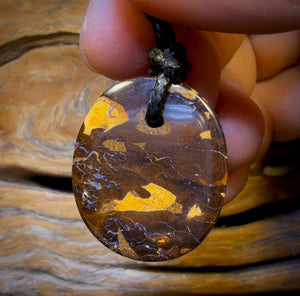 31 x 26mm - Drilled Boulder Opal Pendant w/ Eco Friendly Vegan Cord