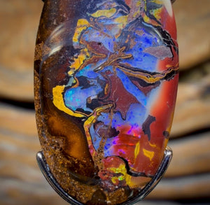 Sterling Silver - Solid Tribal Boulder Opal Pendant UNISEX